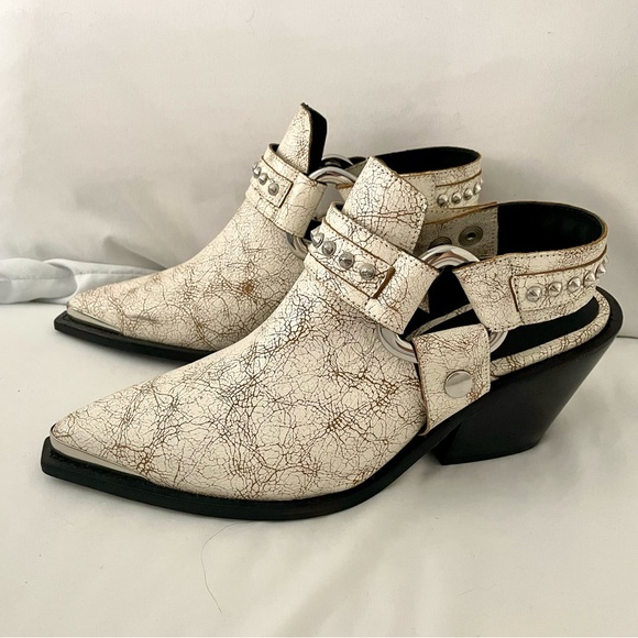 Zadig & Voltair White Crinkle Studded Moto Clogs - Picture 1 of 6